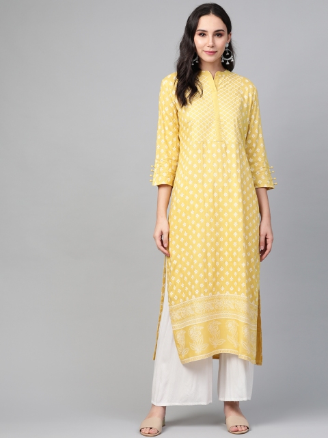 

See Designs Women Yellow & Off-White Printed Straight Kurta