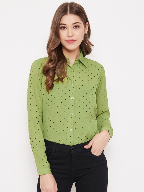 

PURYS Women Olive Green & Black Regular Fit Printed Casual Shirt