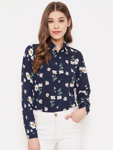 

PURYS Women Navy Blue & White Regular Fit Printed Casual Shirt