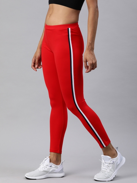 

London Rag Women Red Solid Running Tights with Side Stripe Detail