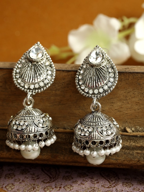 

ANIKAS CREATION Silver-Plated Dome Shaped Jhumkas