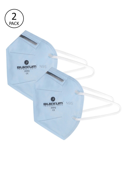 

BUKKUM Unisex Pack of 2 Pcs Blue Solid Reusable 5-Ply N95 Masks With Respiratory Valve