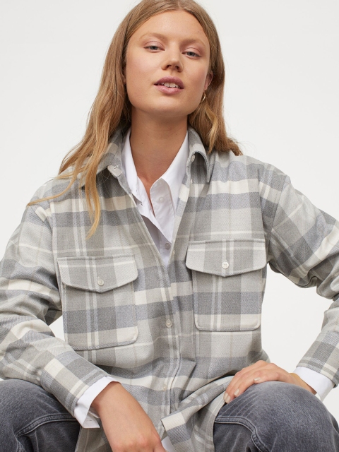 

H&M Women White & Grey Checked Flannel Shirt