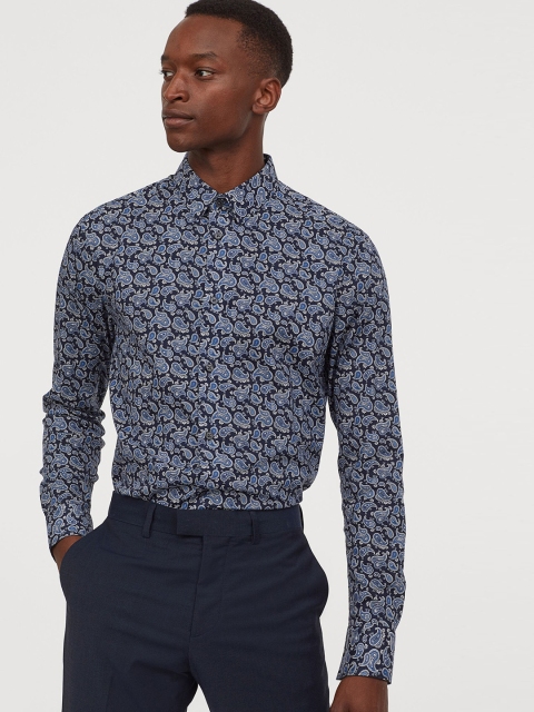 

H&M Men Blue Printed Shirt Regular Fit