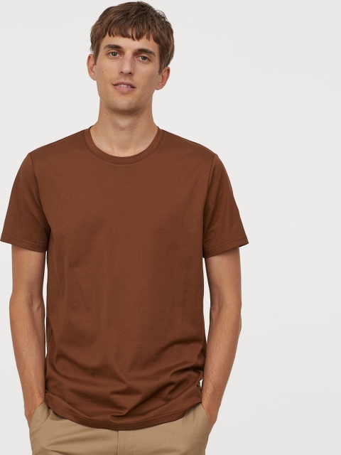 

H&M Men Brown Solid Premium Cotton T-Shirt