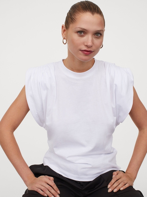 

H&M Women White Solid Puff-Sleeved T-Shirt