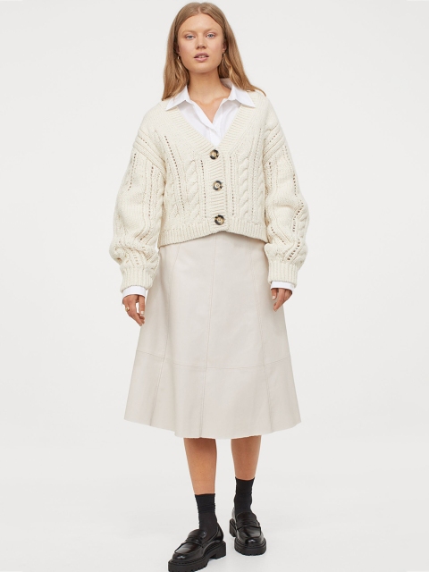 

H&M Women Beige Solid Imitation Leather Skirt