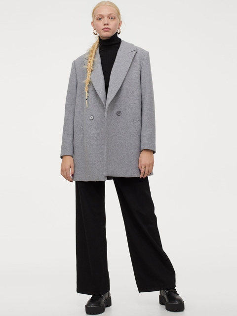 

H&M Women Grey Double-Breasted Jacket
