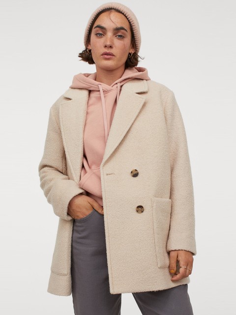 

H&M Women Beige Solid Wool-Blend Coat