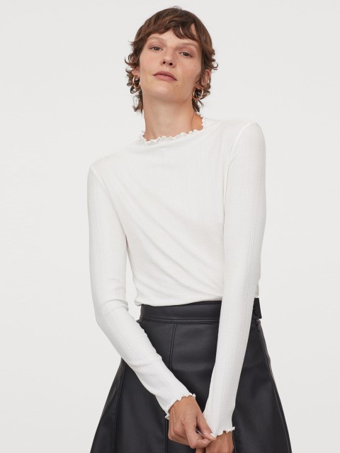 

H&M Women White Solid Ribbed Top