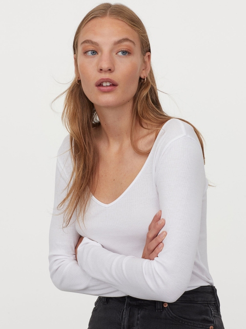 

H&M Ribbed cotton top, White