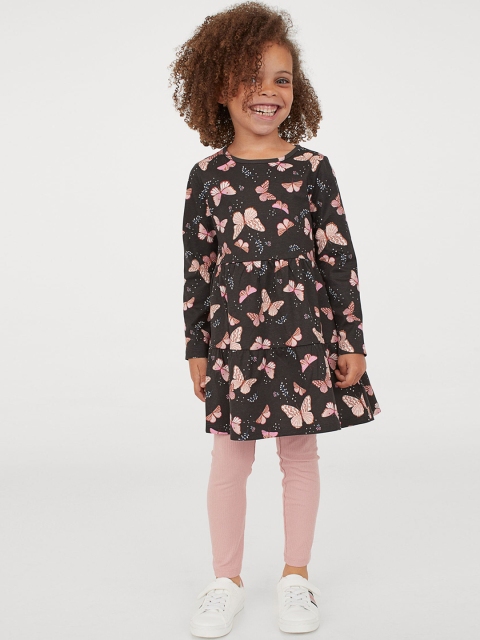 

H&M Girls Charcoal Grey & Pink Printed 2-Piece Jersey Set