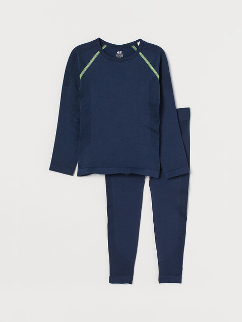 

H&M Boys Navy Blue Solid Seamless Base Layer Set