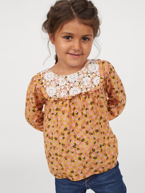

H&M Girls Yellow Lace-Yoke Blouse