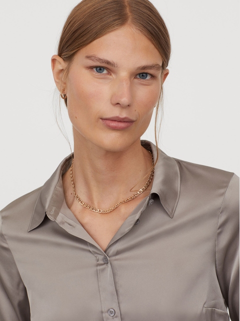 

H&M Women Grey Fitted Blouse
