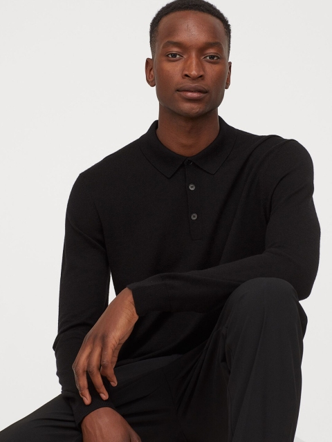

H&M Black Men Wool Polo Shirt