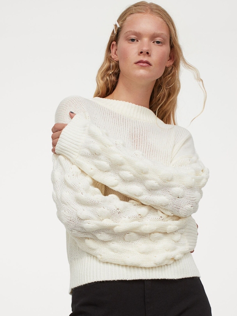 

H&M Women White Balloon-Sleeved Jumper