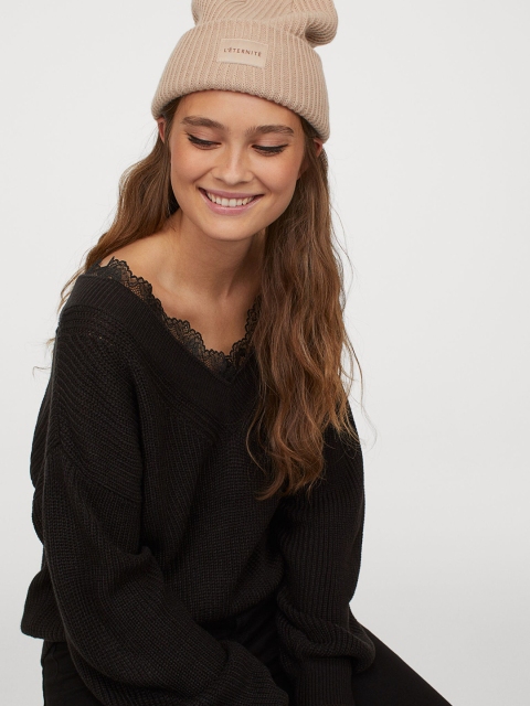 

H&M Women Black Lace Trimmed Jumper
