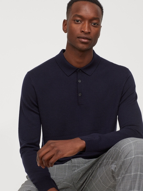 

H&M Men Navy Blue Wool Polo Shirt