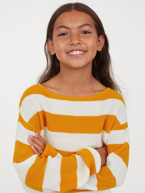 

H&M Girls Cream & Yellow Striped Knitted Jumper