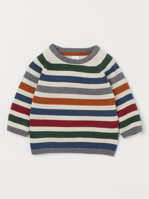 

H&M Boys Cream & Blue Striped Fine Knit Cotton Jumper