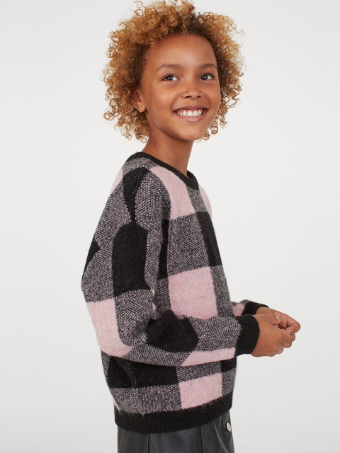 

H&M Girls Black & Pink Checked Jumper