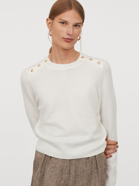 

H&M Women White Solid Fine-knit Jumper