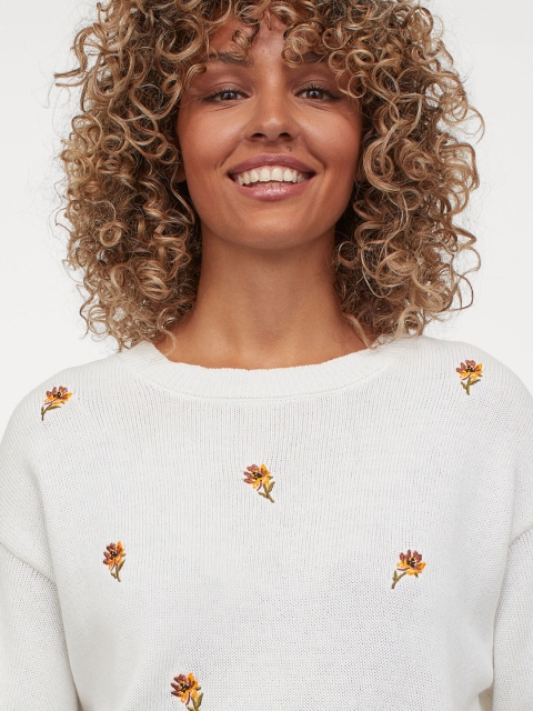 

H&M Women White Embroidery-detail Jumper