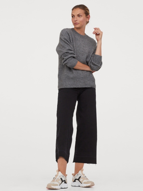 

H&M Women Grey Solid Fine-knit Jumper