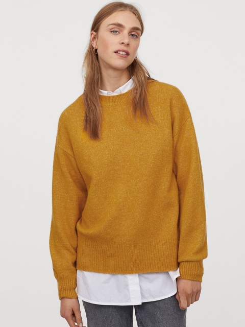 

H&M Women Yellow Solid Fine-Knit Jumper