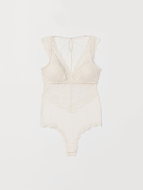

H&M Beige Padded-cup lace body, White