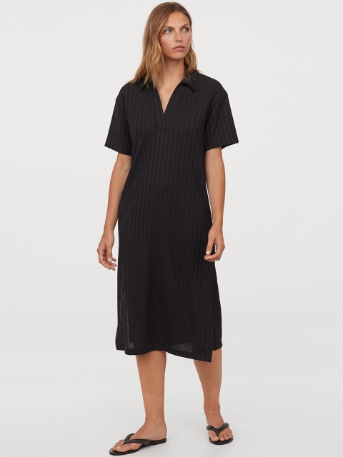 

H&M Women Black Solid Ribbed Dress