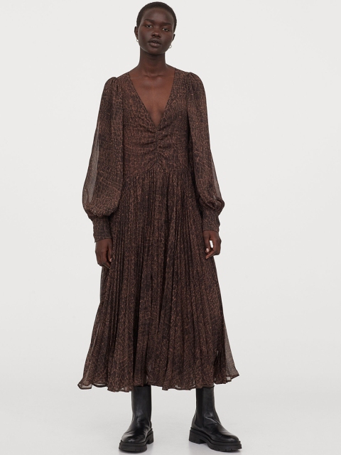 

H&M Women Brown Printed Voluminous Chiffon Dress