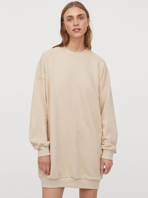 

H&M Women Beige Solid Sweatshirt Dress