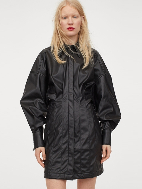 

H&M Women Black Solid Imitation Leather Dress