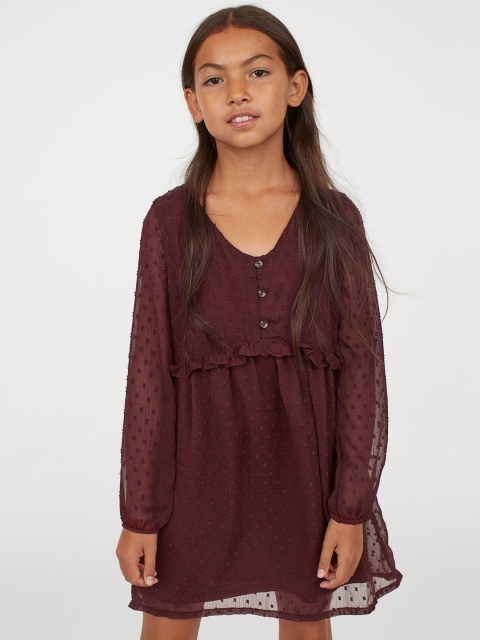 

H&M Girls Maroon Frill-Trimmed Dress