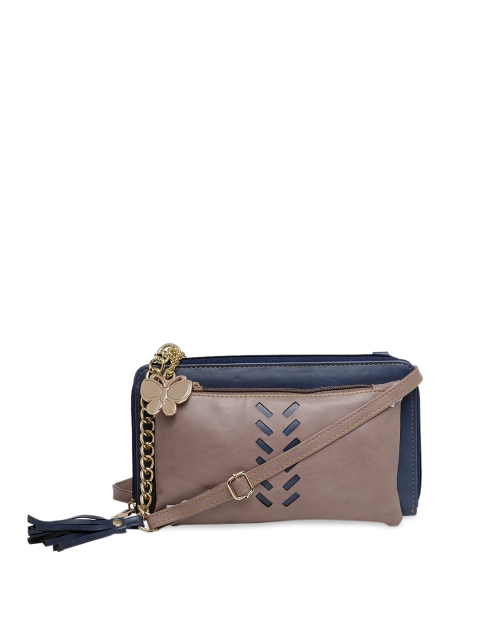

Butterflies Navy Blue & Beige Colourblocked Satchel