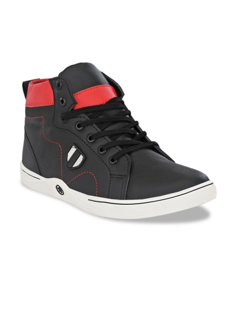 

Mactree Men Black & Red Colourblocked PU Mid-Top Sneakers