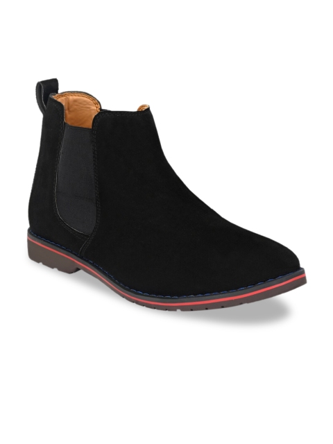 

Mactree Men Black Solid Nubuck Mid-Top Flat Boots