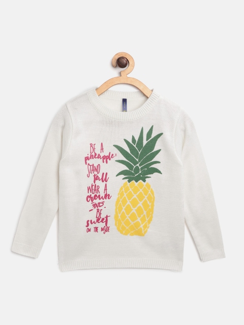 

YK Girls Off-White Printed Pullover Acrylic Sweater