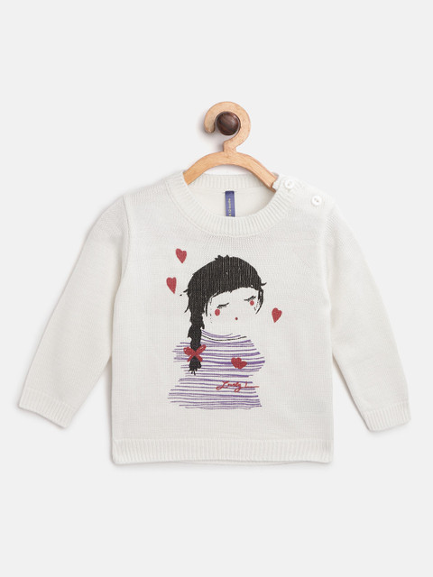 

YK Girls Off-White Printed Acrylic Pullover