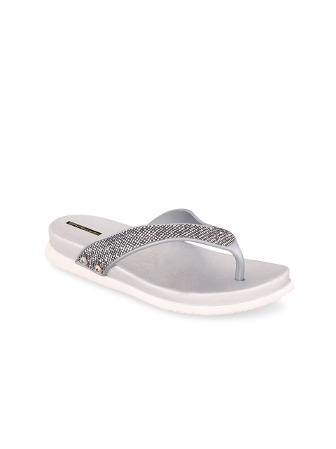 

Shoetopia Women Silver-Toned Textured Slip-On