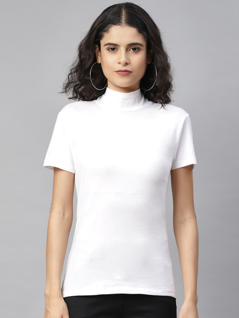 

Marks & Spencer Women White Solid High Neck T-shirt