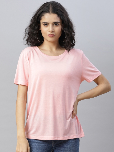

Marks & Spencer Women Pink Solid Relaxed Fit Boat Neck T-shirt