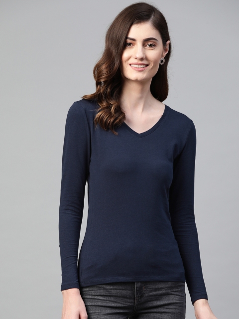 

Marks & Spencer Women Navy Blue Solid V-Neck T-shirt