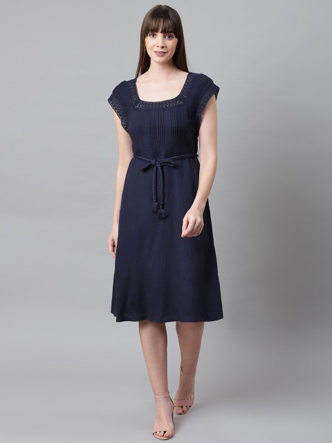 

Marks & Spencer Women Navy Blue Solid A-Line Dress