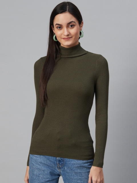 

Marks & Spencer Women Olive Green Ribbed Pullover Sweater