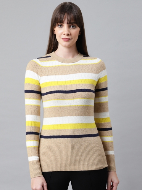 

Marks & Spencer Women Beige & White Striped Pullover Sweater