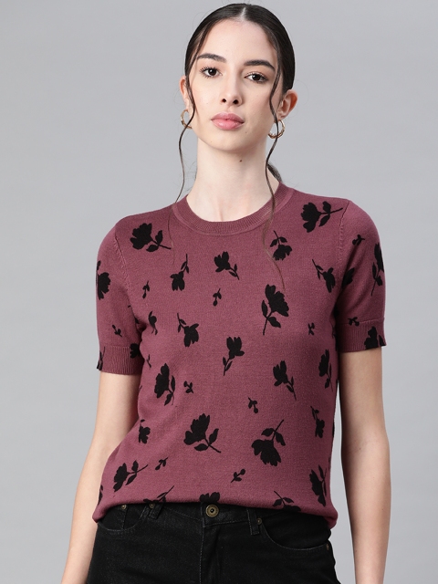 

Marks & Spencer Women Mauve Floral Printed Pullover