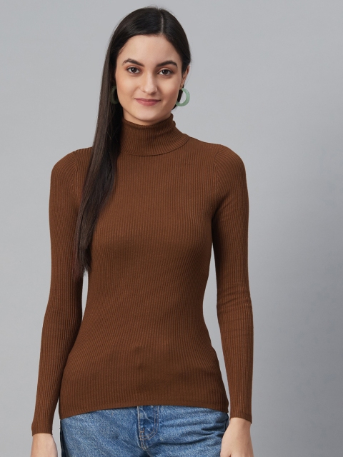 

Marks & Spencer Women Brown Ribbed Pullover Sweater
